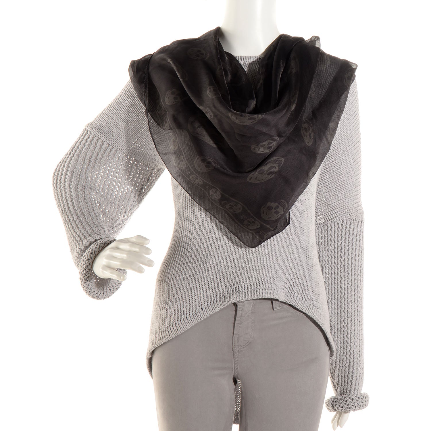 Alexander McQueen Silk Chiffon Skull Scarf Dark Grey 2 of 7