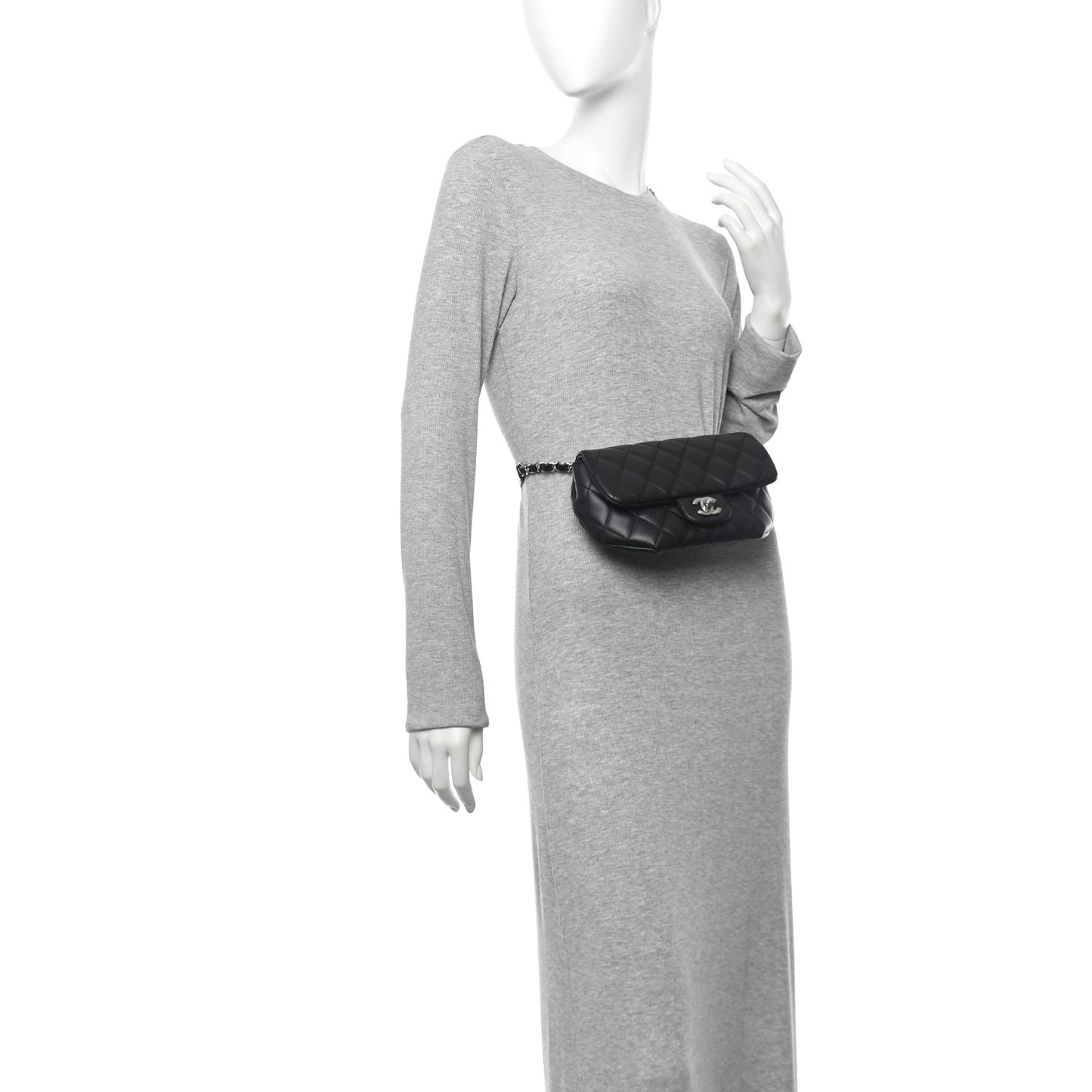 Calfskin Quilted CC Uniform Flap Belt Bag Black