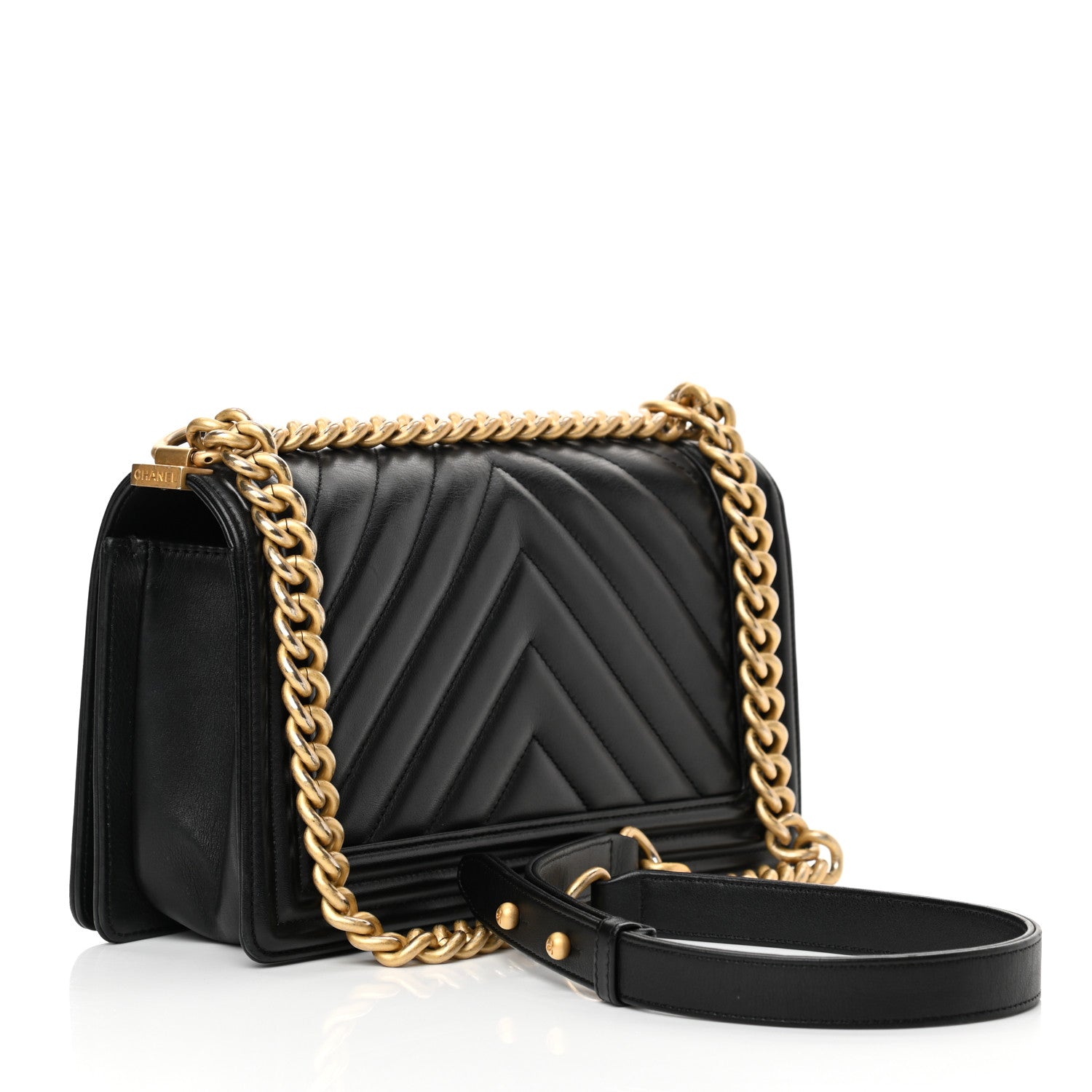 Chanel Lambskin Chevron Quilted Medium Boy Flap Black 4 of 29