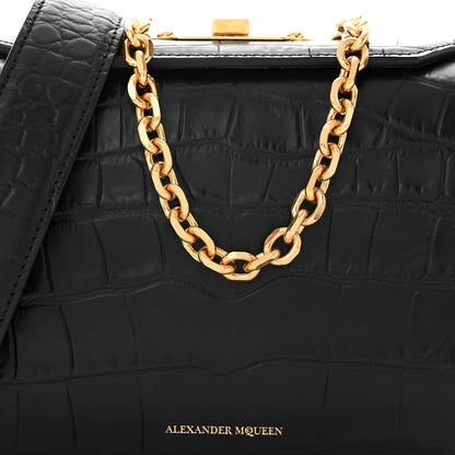 Alexander McQueen Calfskin Crocodile Embossed Box Shoulder Bag 19 Black 7 of 10