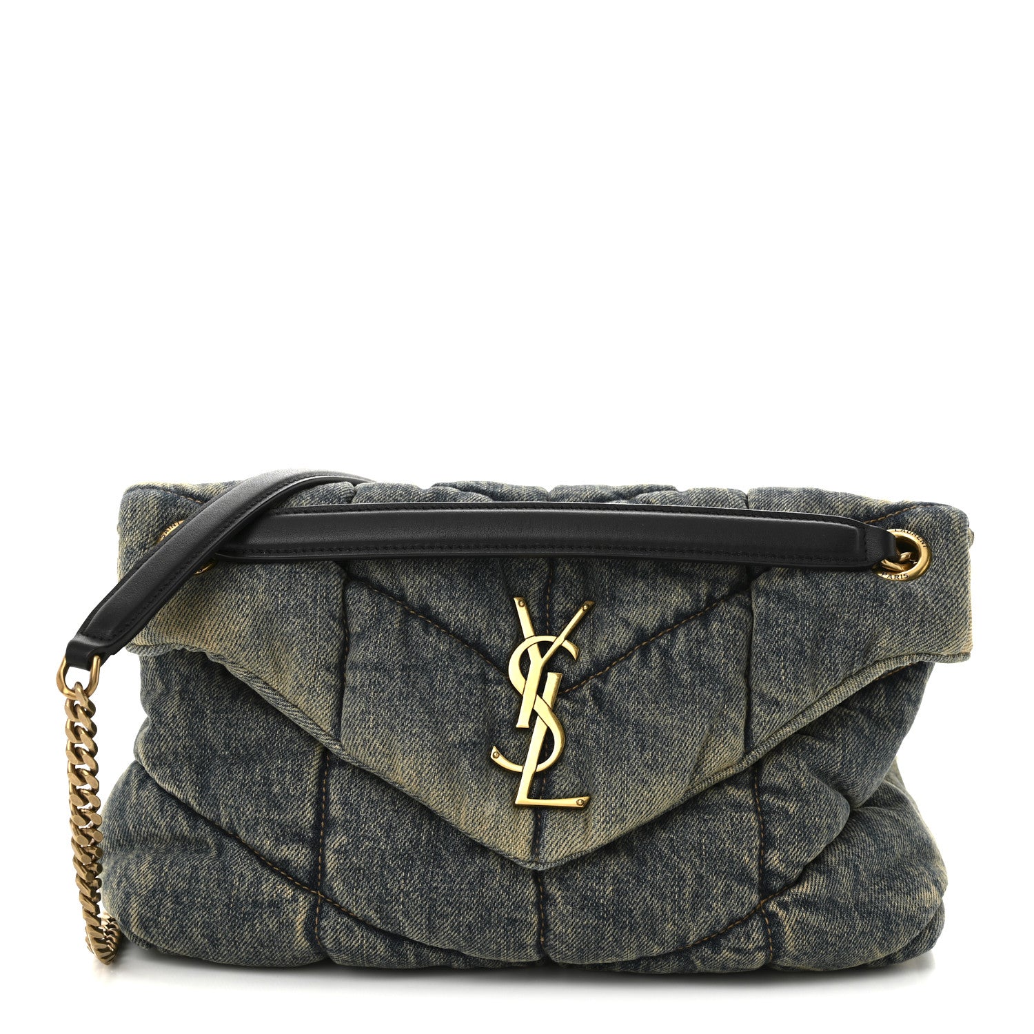 Saint Laurent Denim Quilted Small Loulou Puffer Monogram Chain Satchel Rodeo Blue 1 of 9