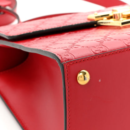 Gucci Guccissima Signature Small Padlock Top Handle Bag Hibiscus Red 13 of 19