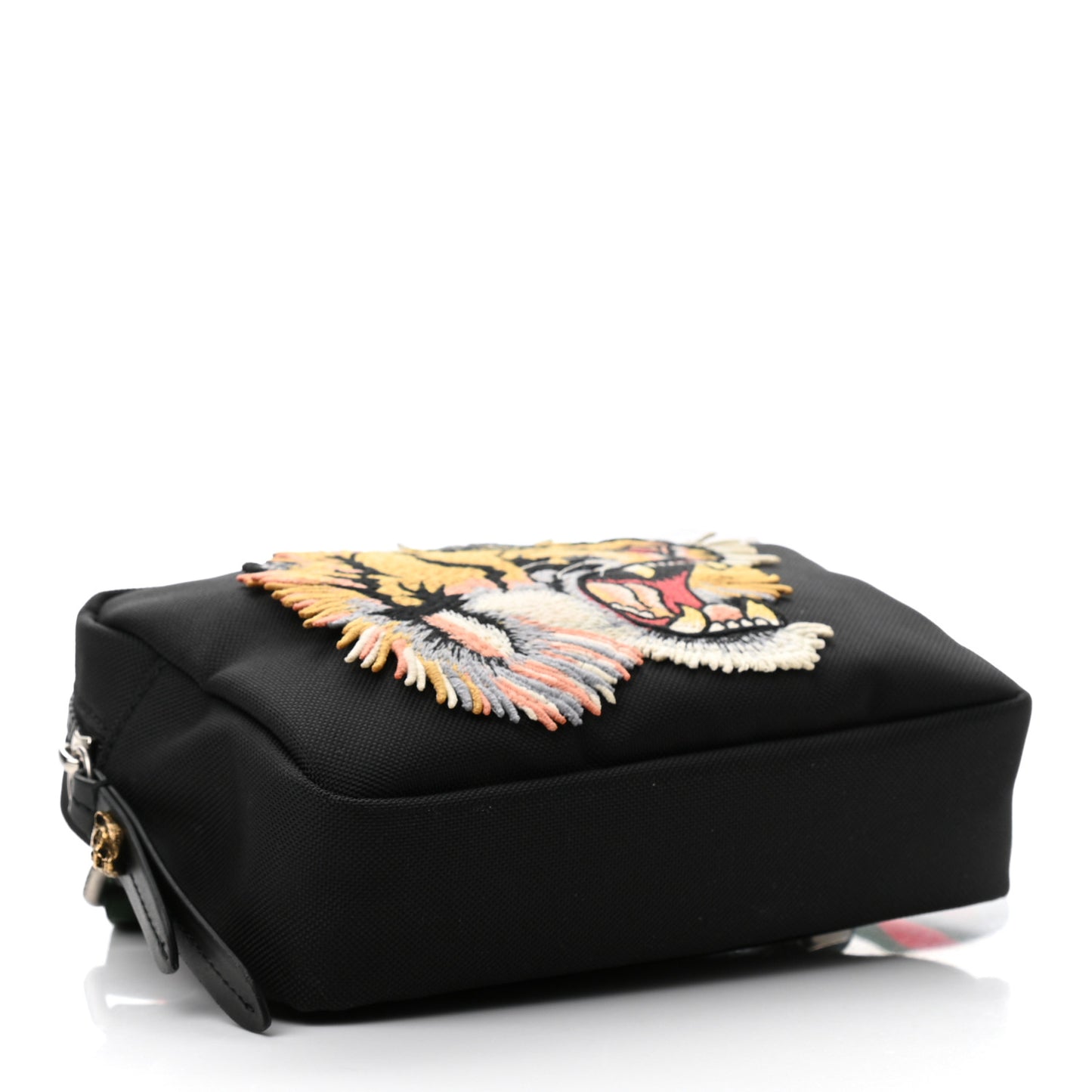Canvas Web Tiger Embroidered Messenger Bag Black