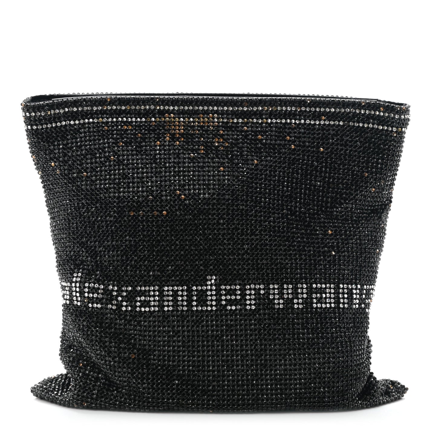 Rhinestone Chain Mesh Wanglock Logo Pouch Black White