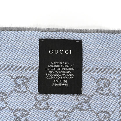 Gucci Wool GG Monogram Reversible New Sten Fringe Scarf Flannel Sky Blue 3 of 6