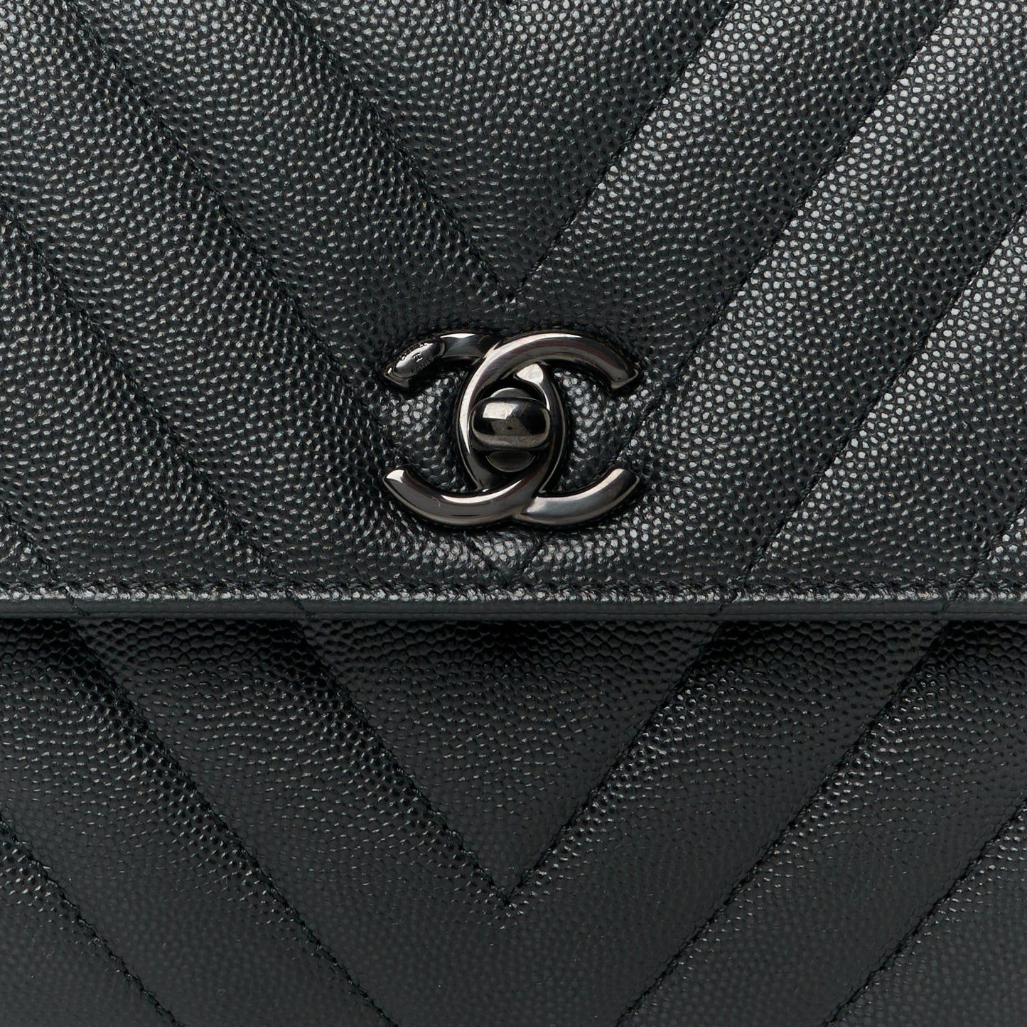 Caviar Chevron Quilted Mini Coco Handle Flap So Black
