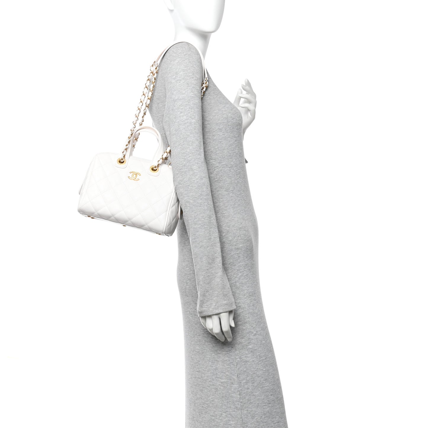 Caviar Quilted Small Bowling Bag White
