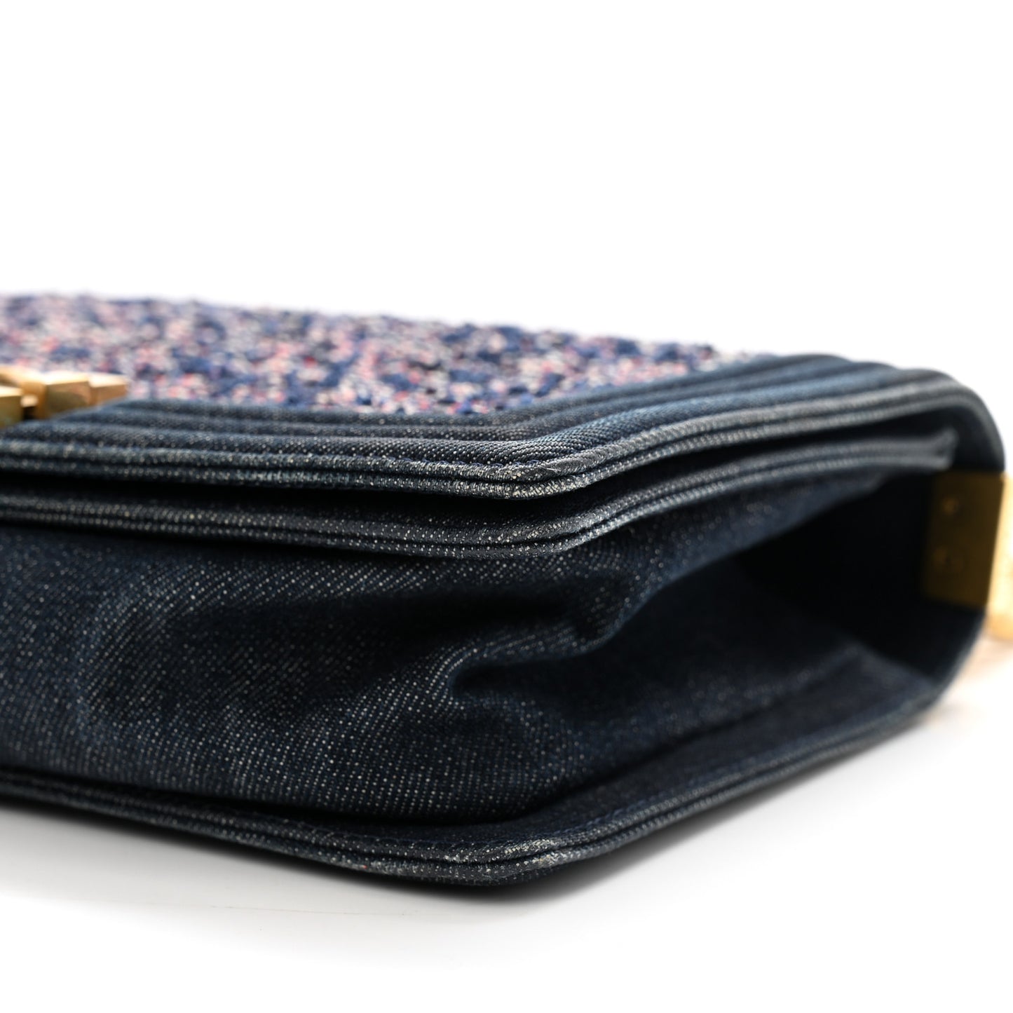 Tweed Denim Medium Boy Flap Navy Blue