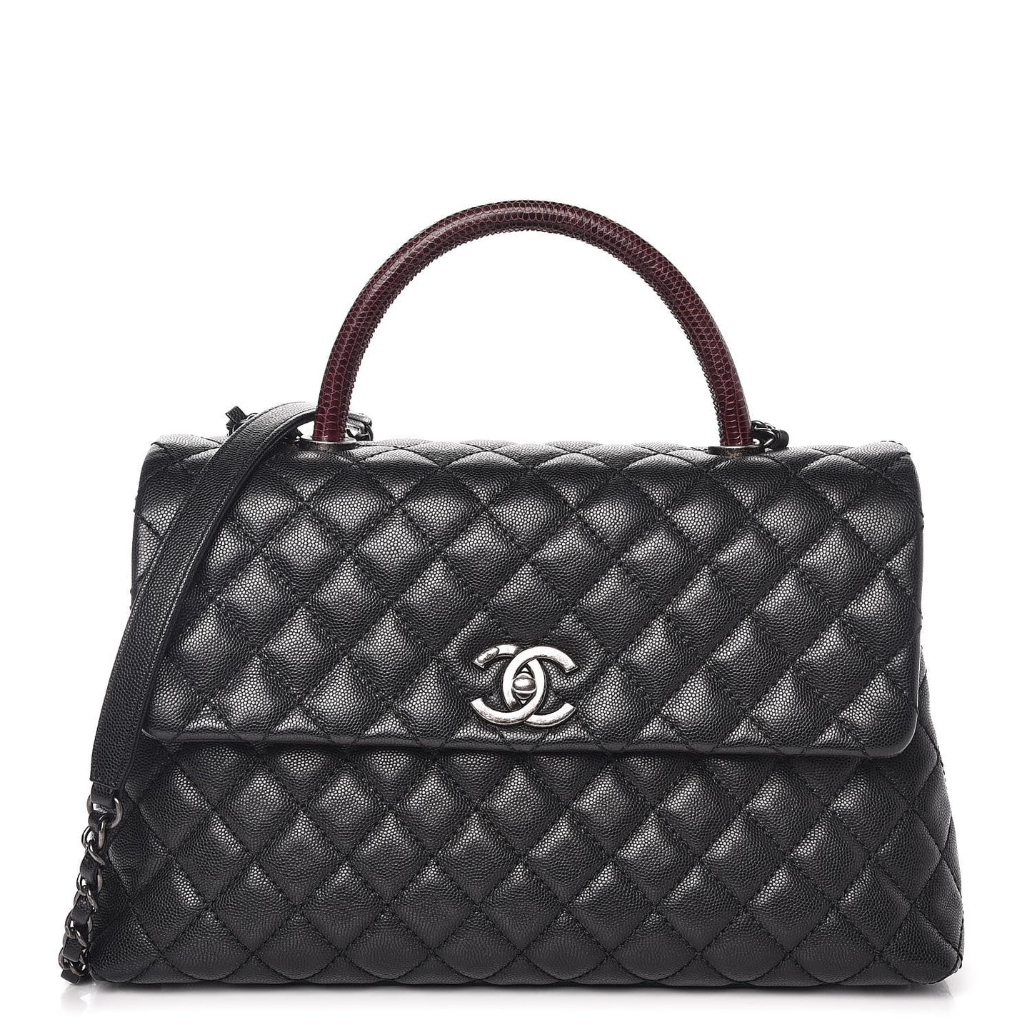 Caviar Lizard Quilted Medium Coco Handle Flap Black