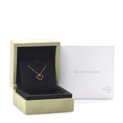 Van Cleef & Arpels 18K Rose Gold Carnelian Sweet Alhambra Heart Pendant Necklace 8 of 8
