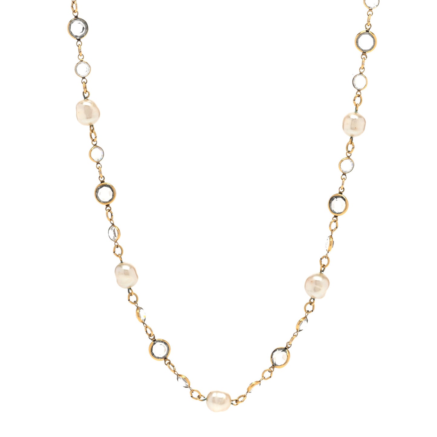 Crystal Pearl Sautoir Long Necklace Gold