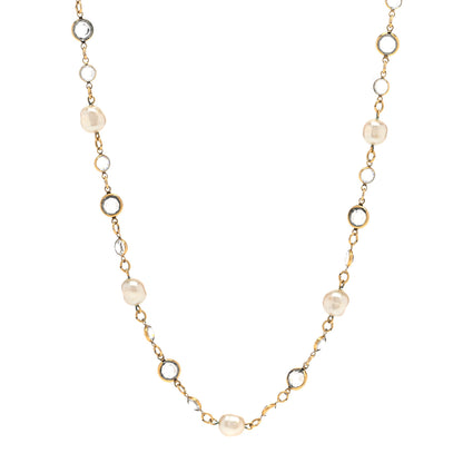 Chanel Crystal Pearl Sautoir Long Necklace Gold 1 of 5