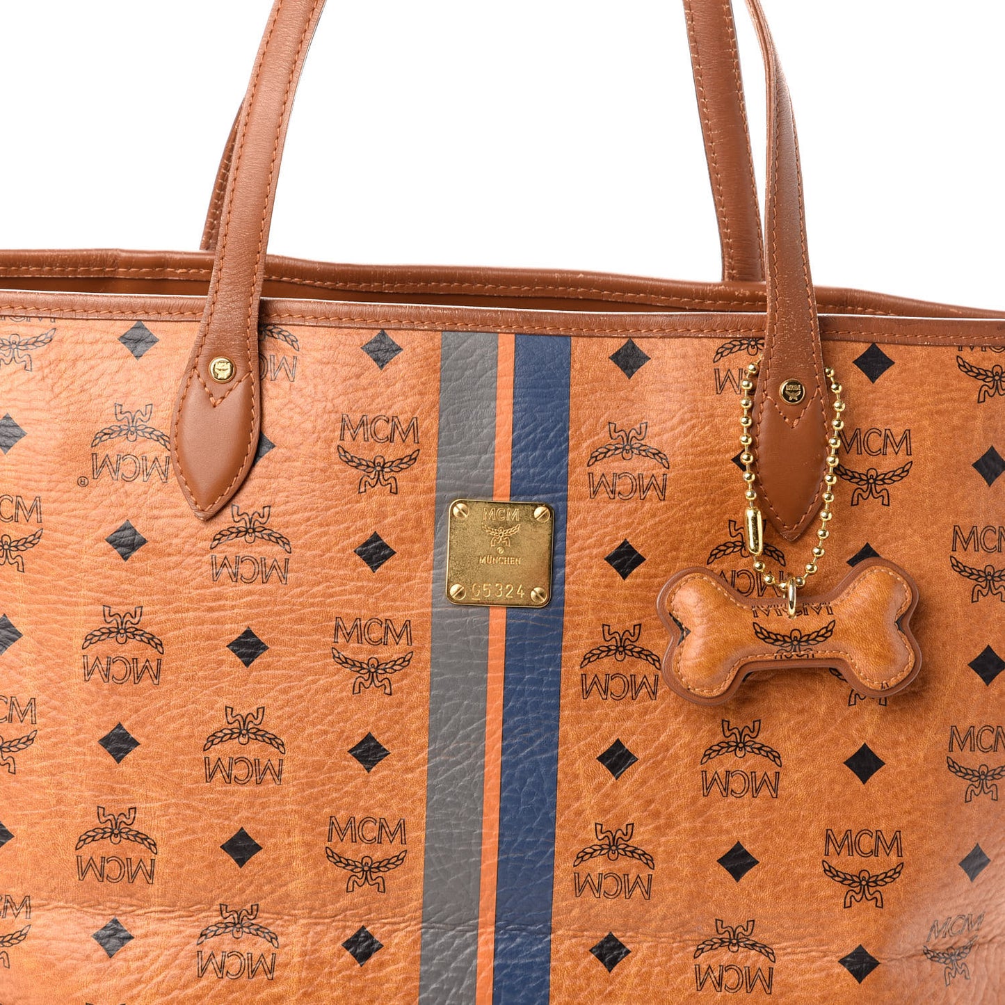 Visetos Dog Bone Striped Shopper Tote Cognac