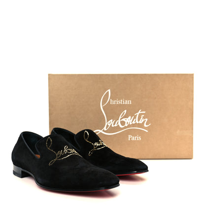 Christian Louboutin Veau Velours Strass Mens Navy Dandelion Flat Loafers 39 Black Cry Aurum Gold 16 of 19