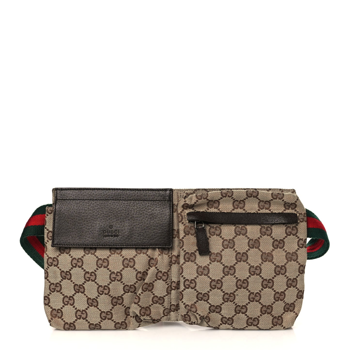 GG Monogram Web Double Pocket Belt Bag Dark Brown