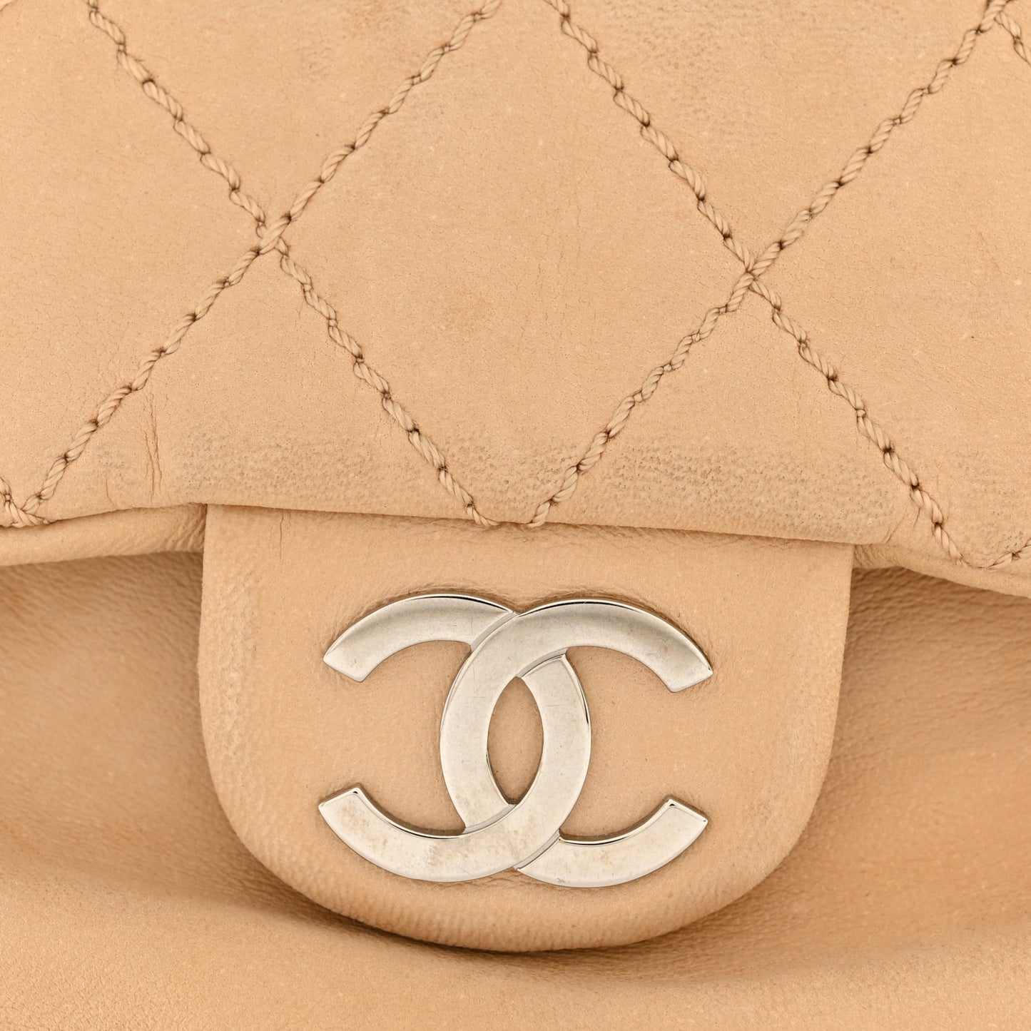 Lambskin Stitched Accordion Flap Tote Beige