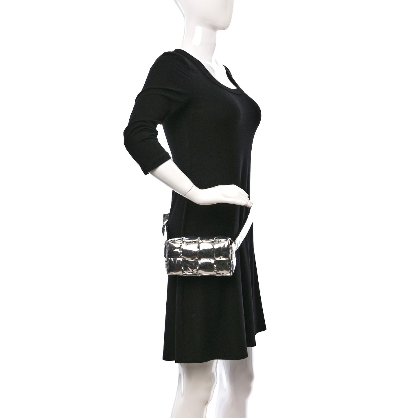 Metallic Lambskin Maxi Intrecciato Padded The Belt Cassette Bag Silver