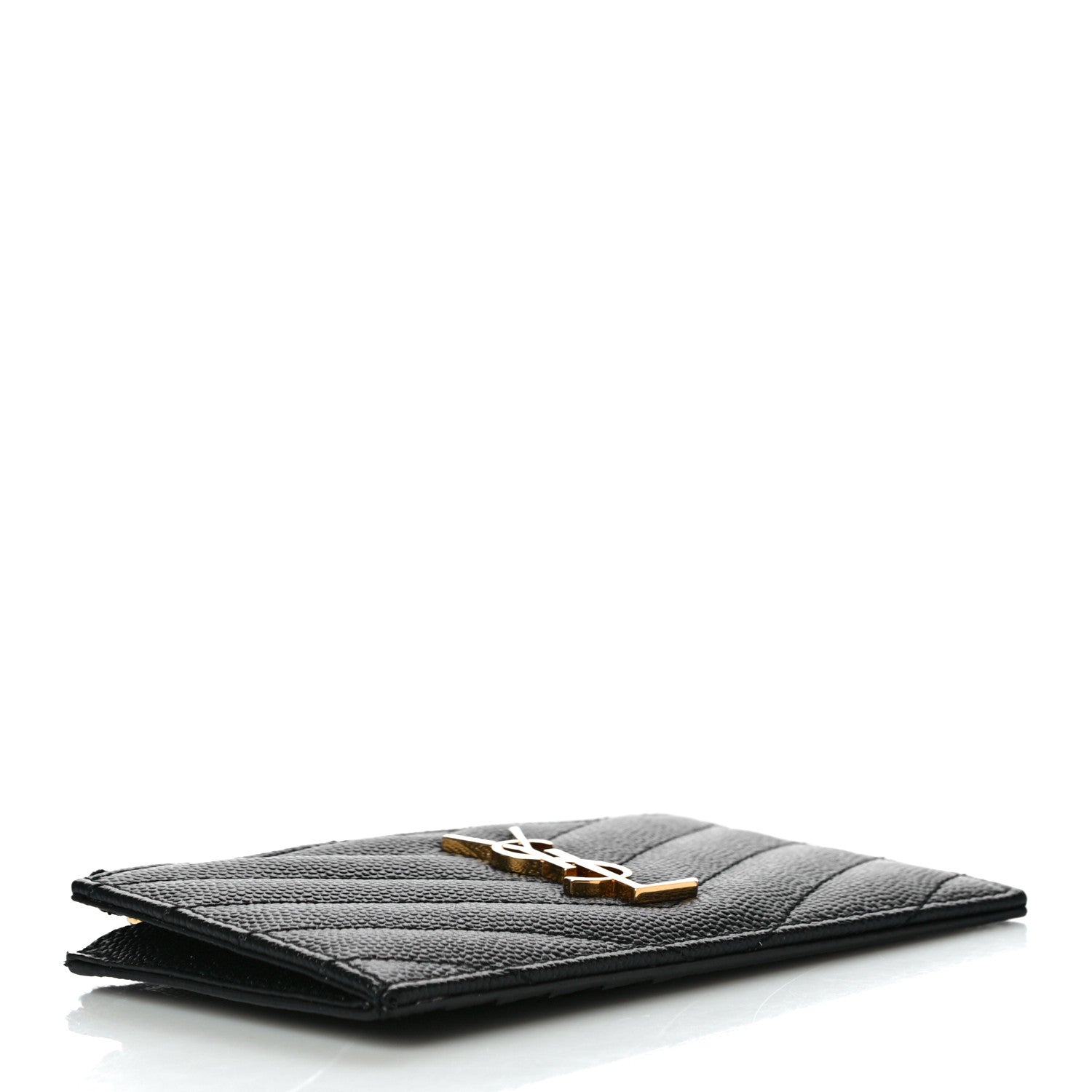 Saint Laurent Grain De Poudre Matelasse Chevron Cassandre Fragments Zippered Card Case Black 4 of 11