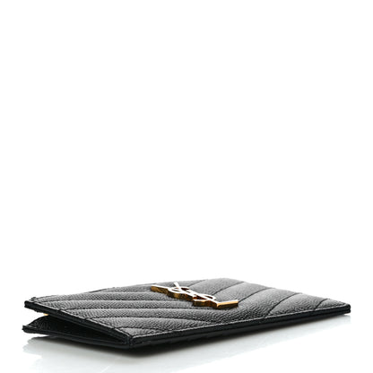 Saint Laurent Grain De Poudre Matelasse Chevron Cassandre Fragments Zippered Card Case Black 4 of 11