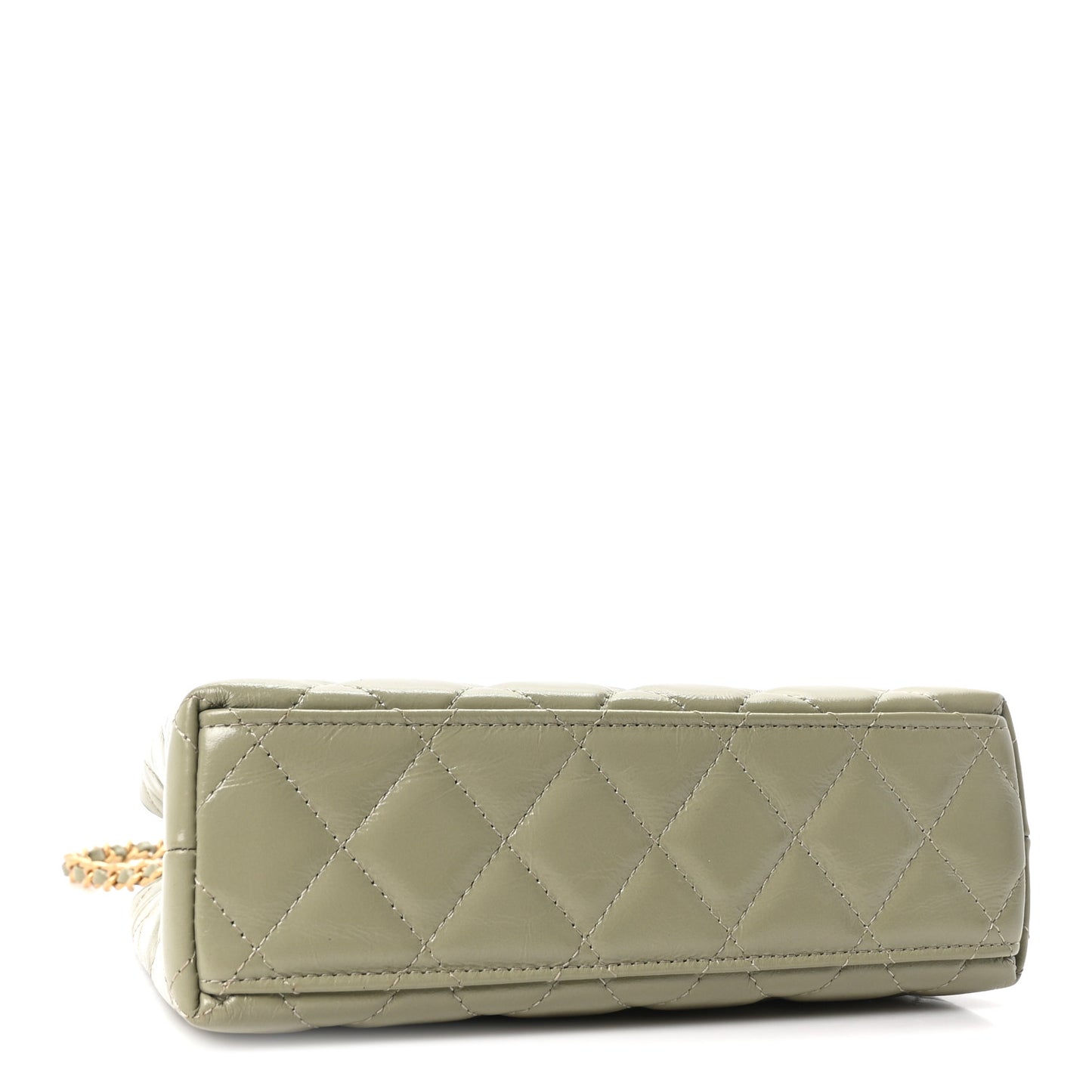 Shiny Aged Calfskin Quilted Nano Kelly Shopper Khaki