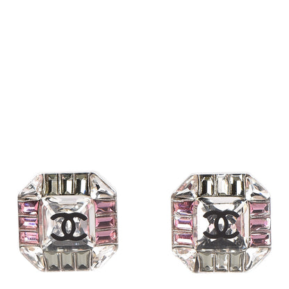 Chanel Crystal CC Earrings Silver Pink 1 of 5
