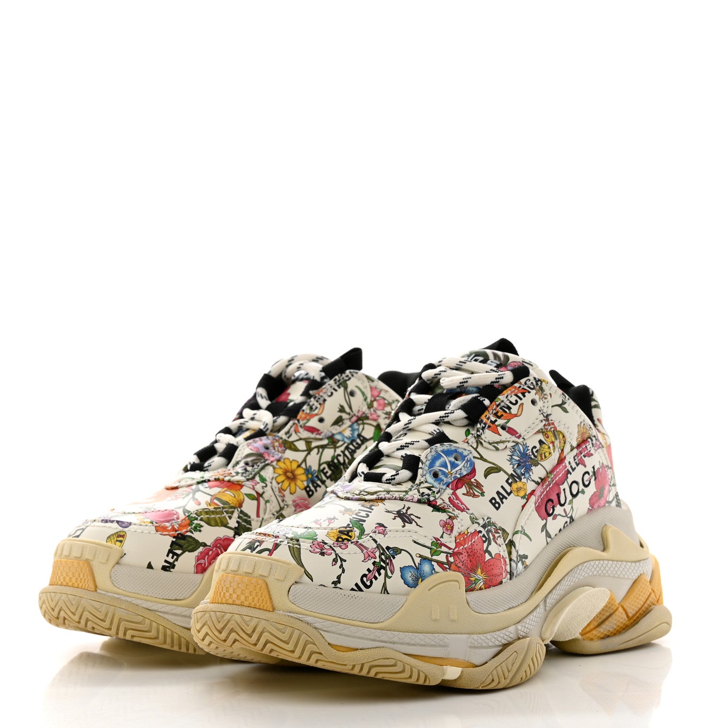 Balenciaga X GUCCI Fabric Allover Logo Flora Print Womens Triple S Sneakers 38 Multicolor White 3 of 9