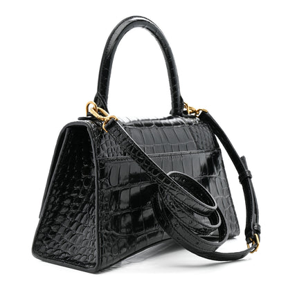 Balenciaga Shiny Calfskin Crocodile Embossed Small Hourglass Top Handle Bag Black 3 of 13