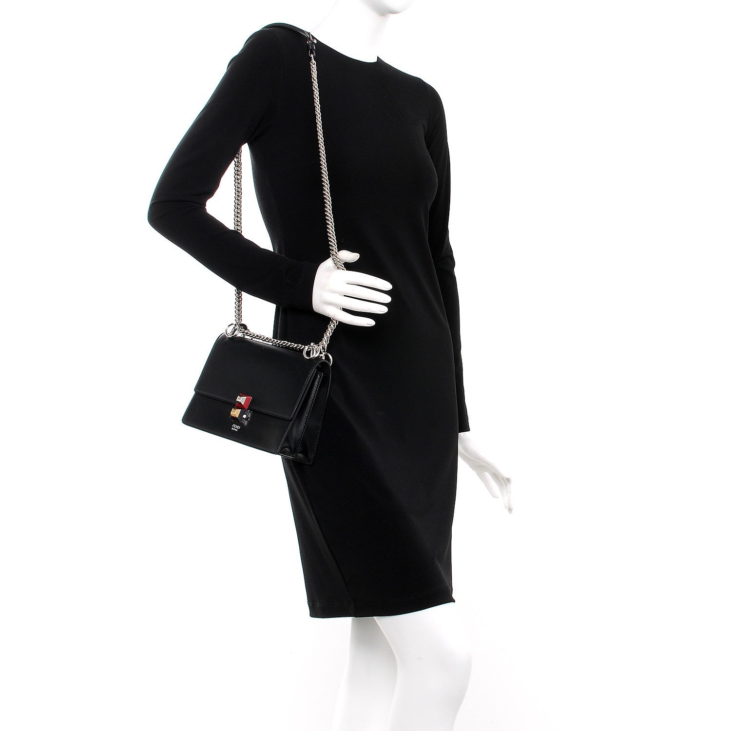 Fendi Vitello Liberty Studded Small Kan I Shoulder Bag Black Multicolor 2 of 7