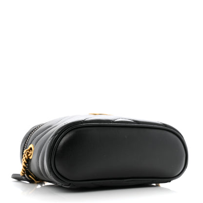 Gucci Calfskin Matelasse Chevron Mini GG Marmont Top Handle Bag Black 4 of 11