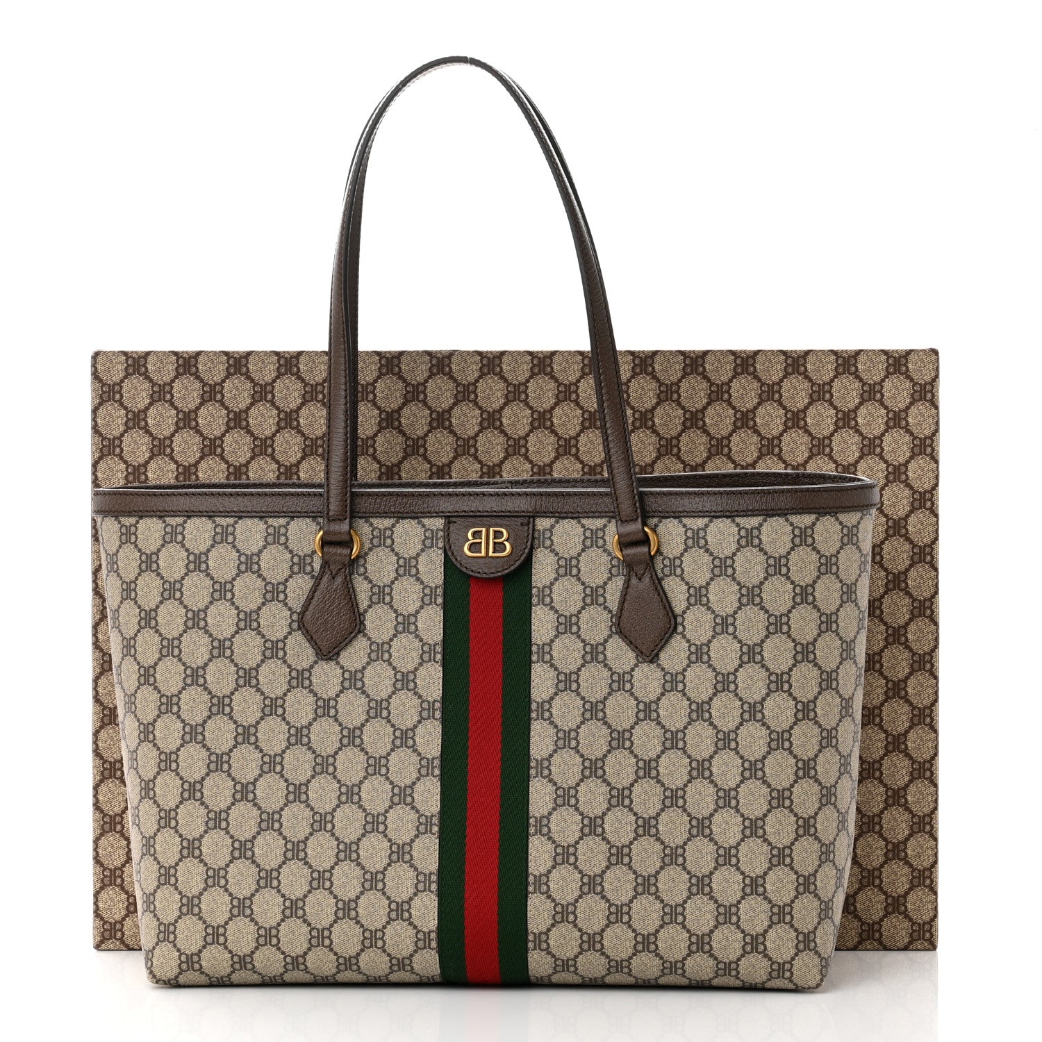Gucci X BALENCIAGA BB Supreme Monogram Web Medium Ophidia Shopping Tote Beige New Acero 9 of 11