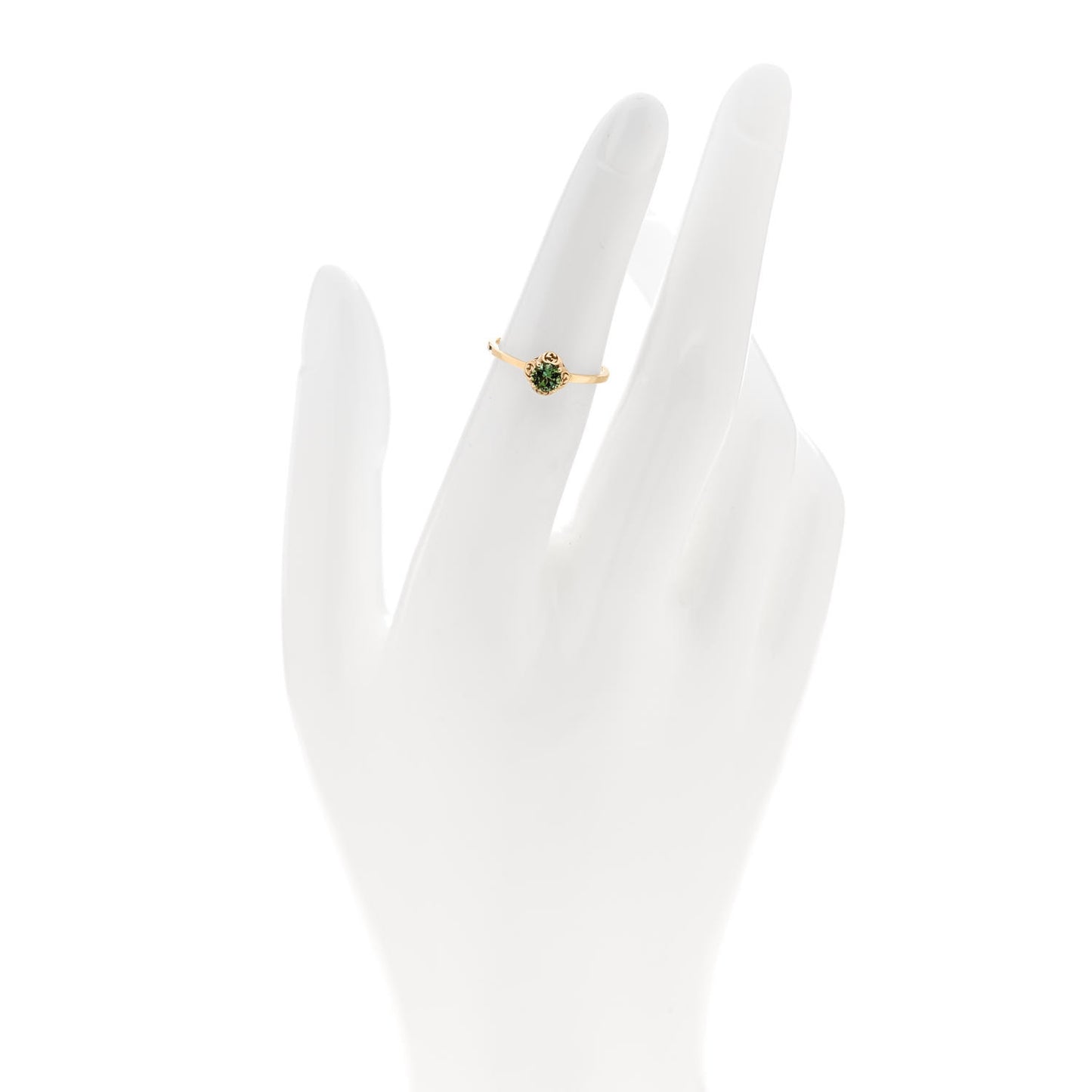 18K Yellow Gold Green Tourmaline Interlocking G Ring 49 4.75