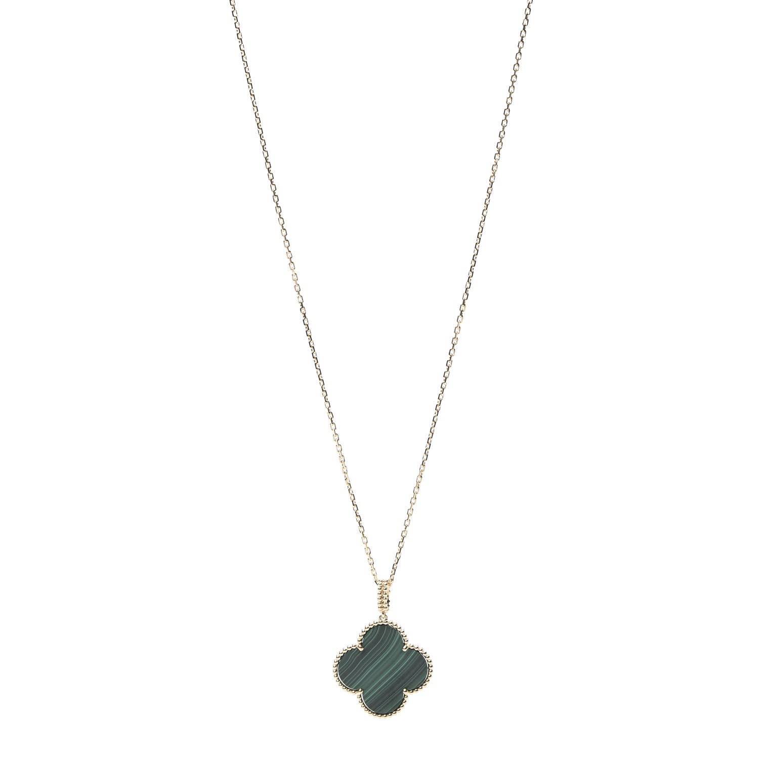 Van Cleef & Arpels 18K Yellow Gold Malachite Magic Alhambra Pendant Necklace 1 of 9