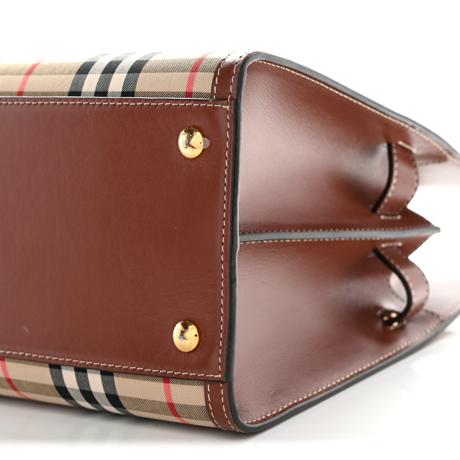 Burberry Calfskin Vintage Check Two Handle Title Bag Archive Beige 9 of 10