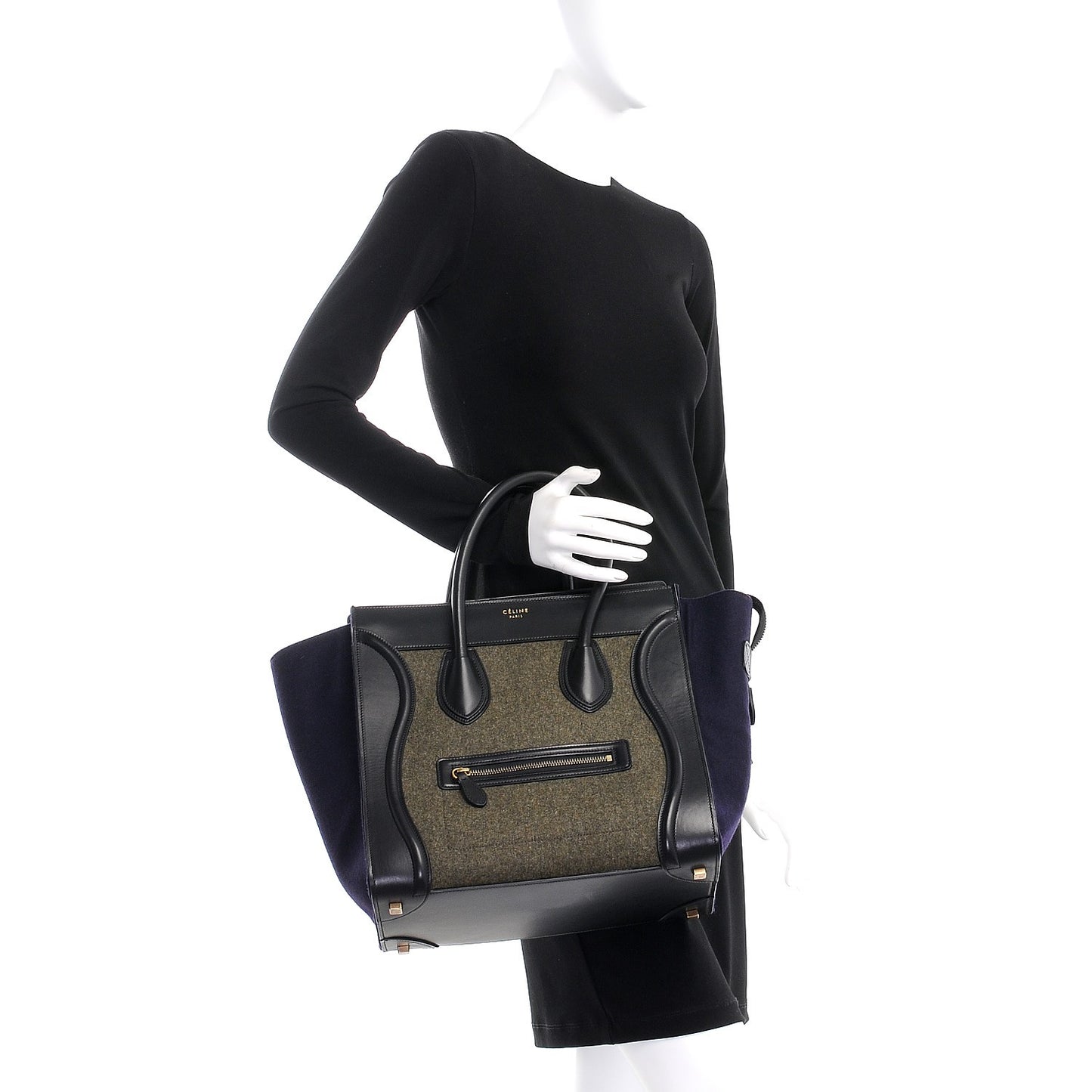 Smooth Calfskin Felt Mini Tri-Color Luggage Khaki