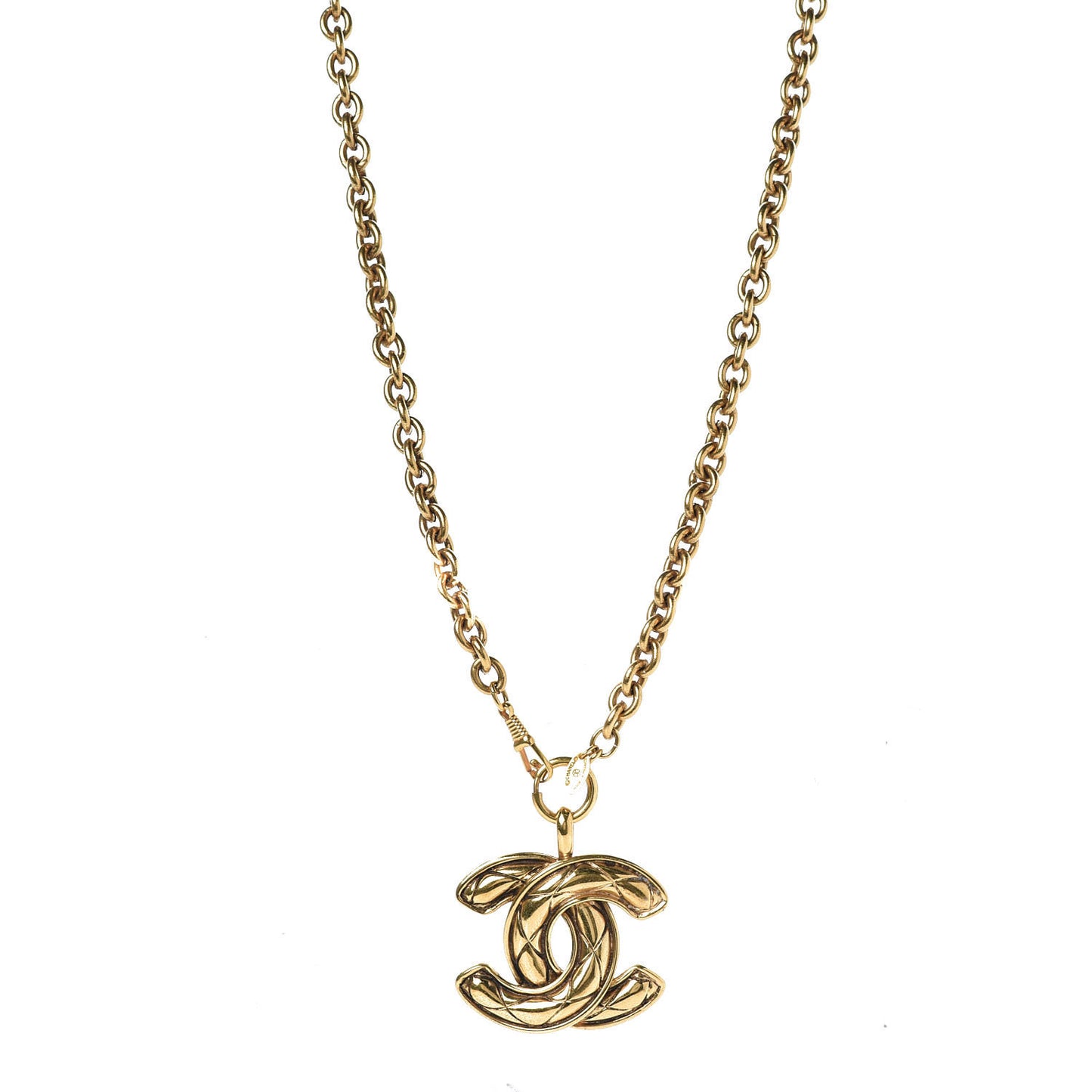 Quilted Large CC Long Chain Necklace Gold