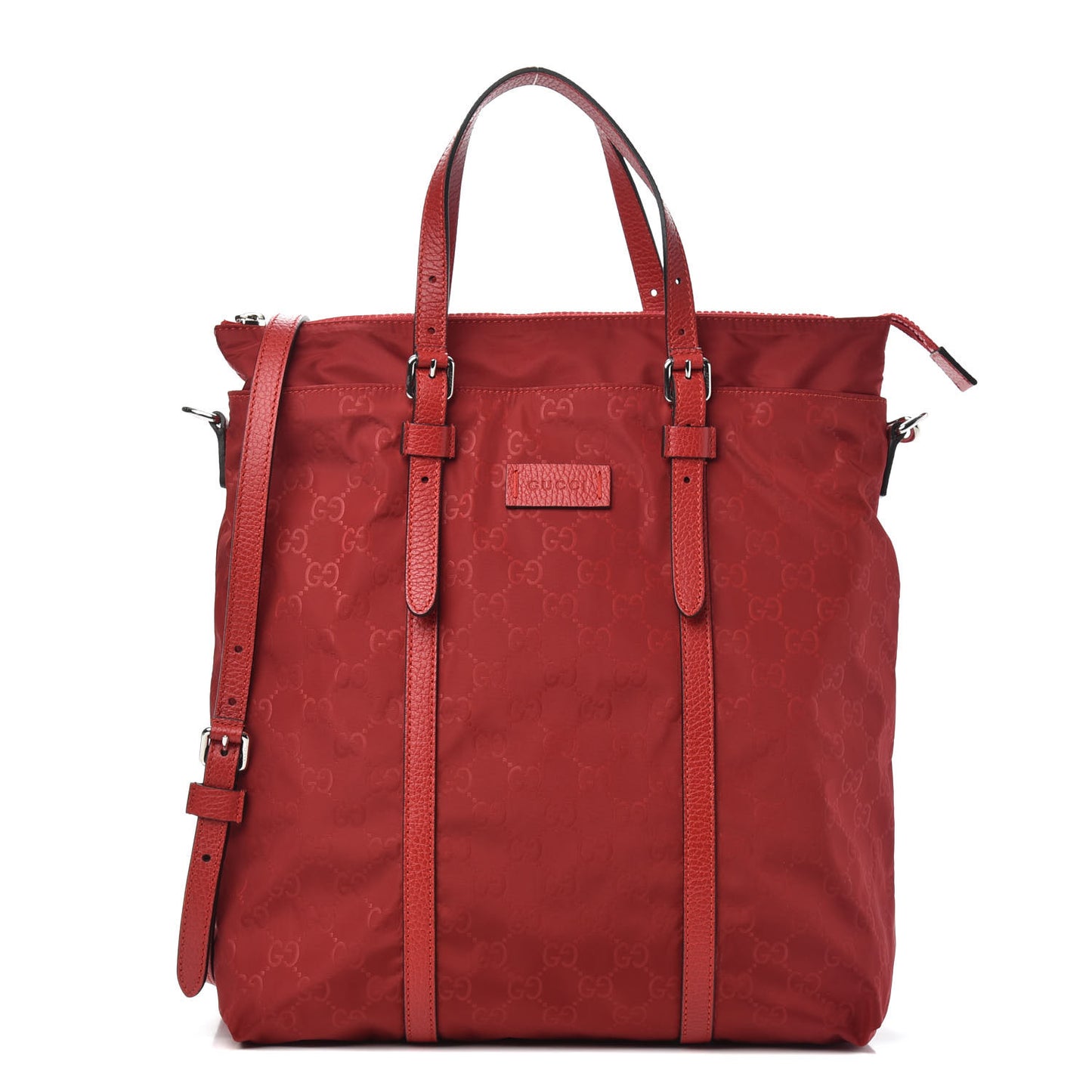 Nylon Monogram Dollar Calfskin Medium Vertical Tote Vibrant Red