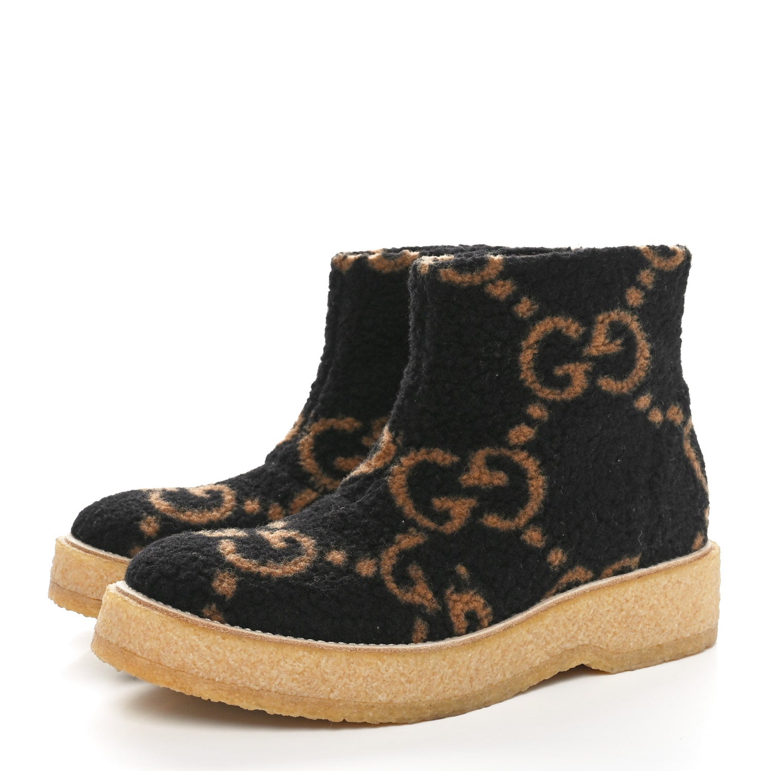 Gucci Faux Shearling Hooper GG Womens Ankle Boots 40 Black Natural Tan 3 of 8