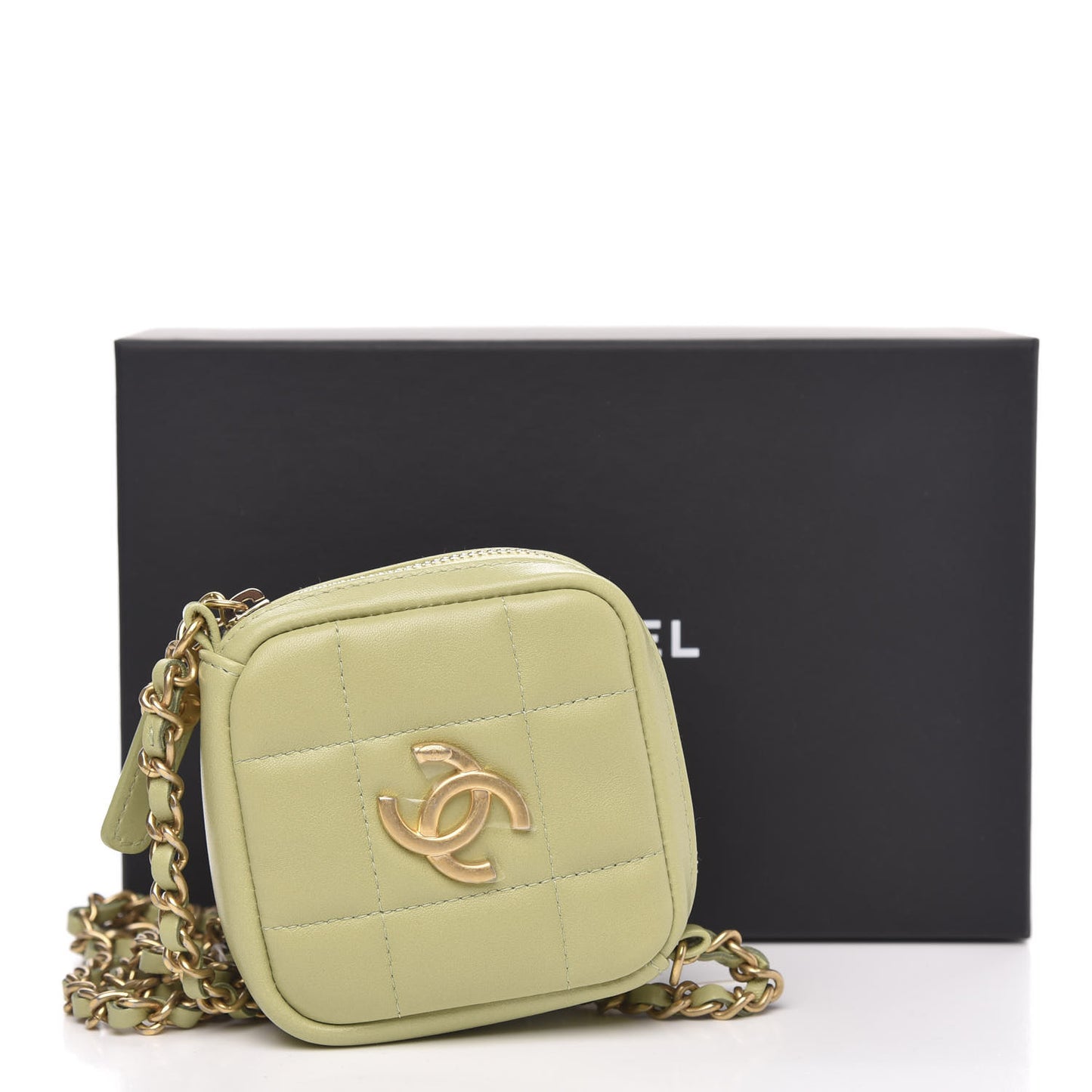Lambskin Quilted Diamond Coin Purse With Chain Green