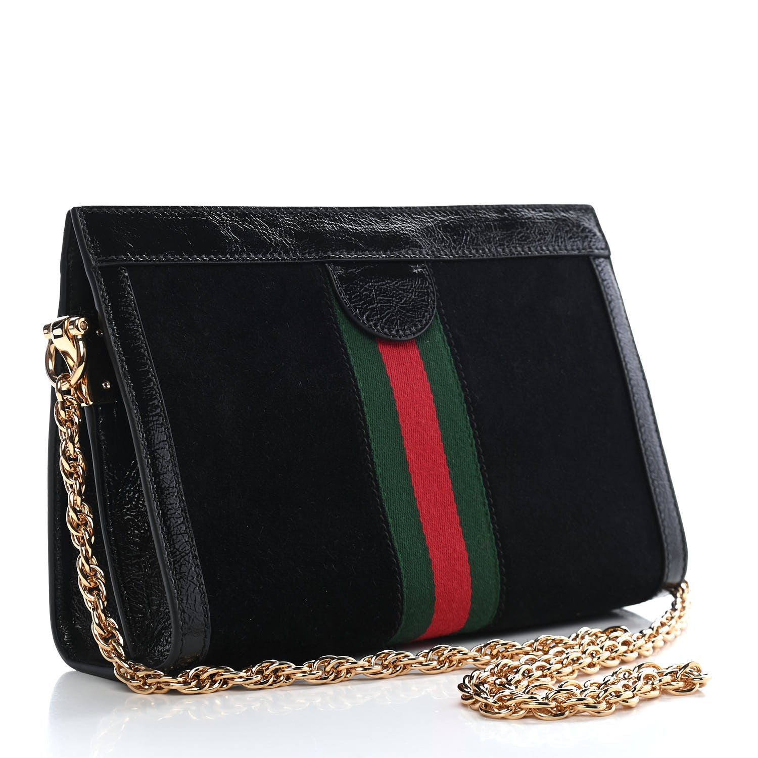 Gucci Suede Patent GG Web Small Ophidia Chain Shoulder Bag Black 3 of 9