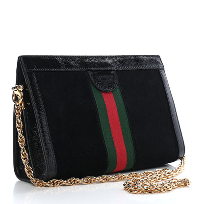 Gucci Suede Patent GG Web Small Ophidia Chain Shoulder Bag Black 3 of 9