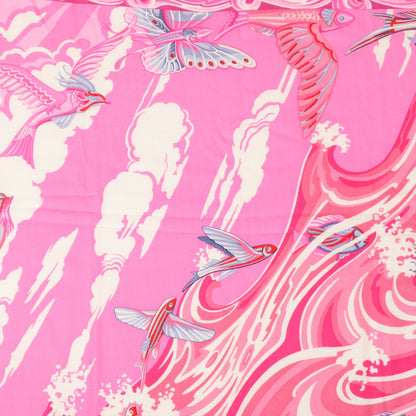 Hermes Cashmere Silk De La Mer Au Ciel Shawl 140 Rose Vif Fuchsia Gris Bleuete 1 of 6
