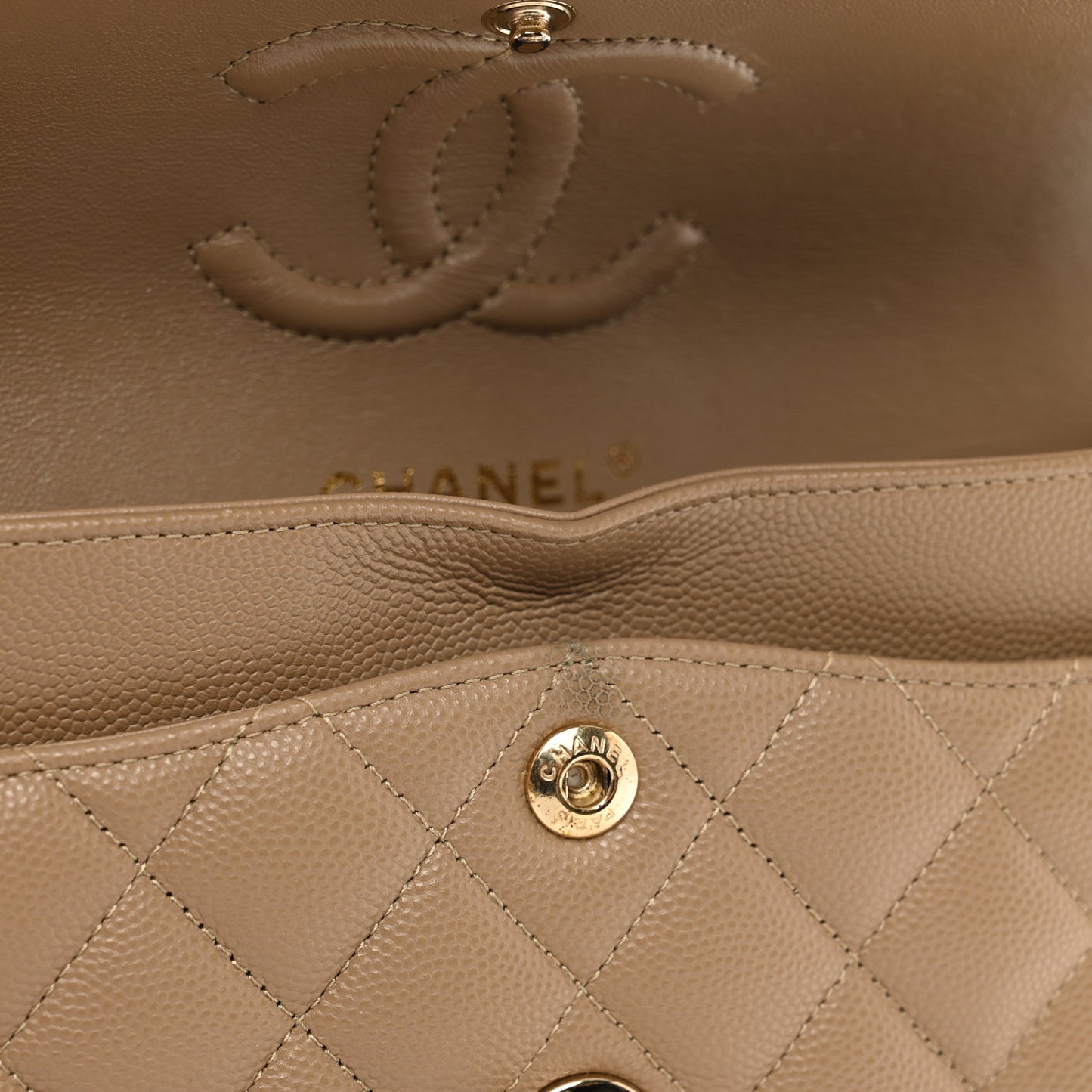 Caviar Quilted Small Double Flap Dark Beige