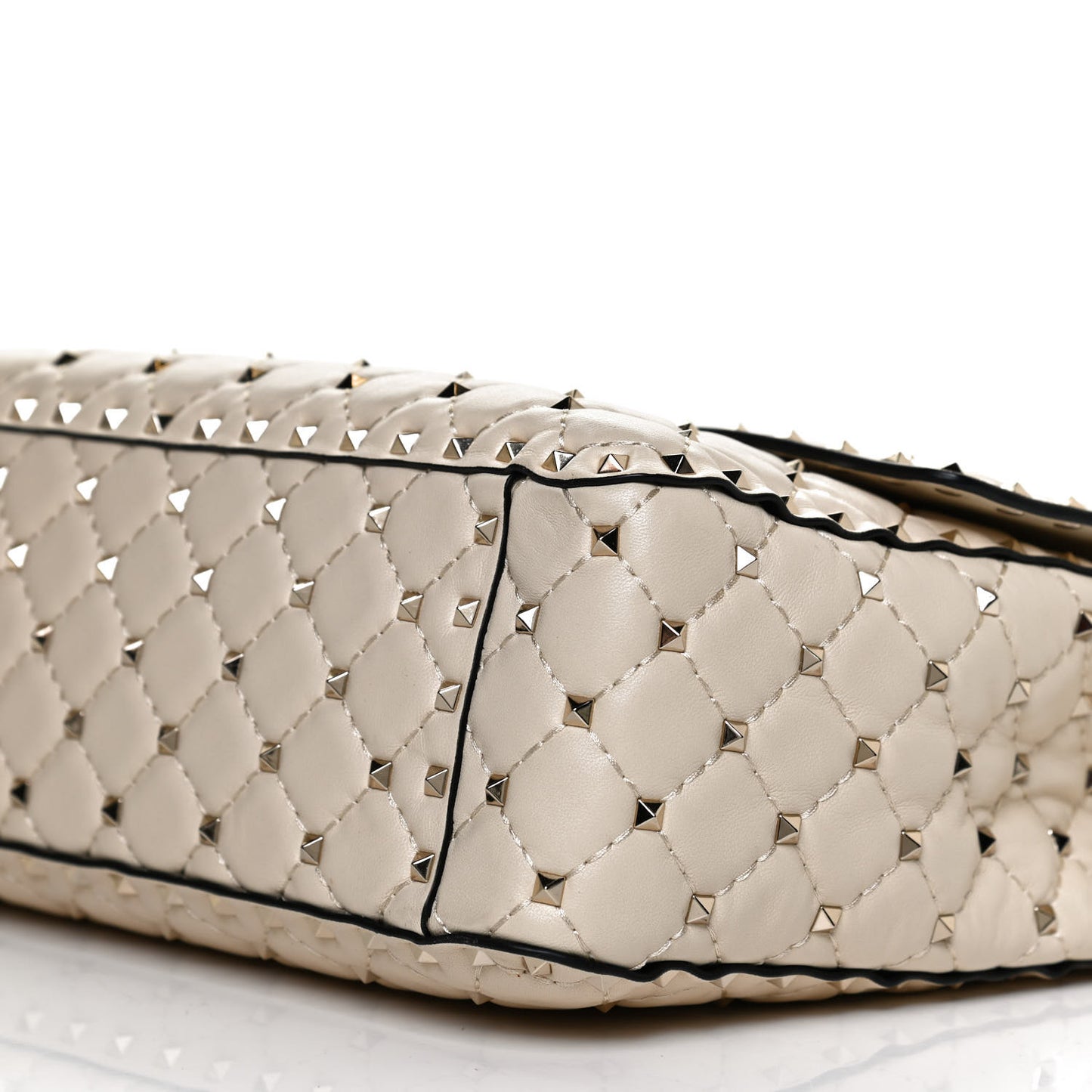 Nappa Maxi Rockstud Spike Shoulder Bag Light Ivory