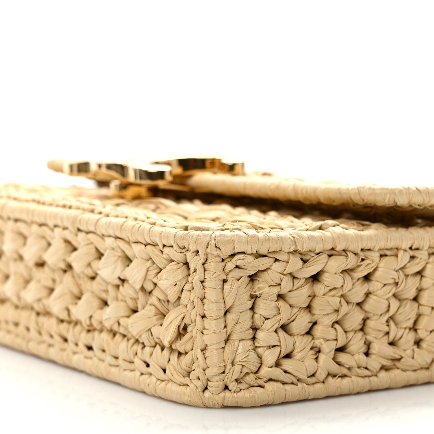 Celine Raffia Effect Claude Chain Shoulder Bag Natural 1478828