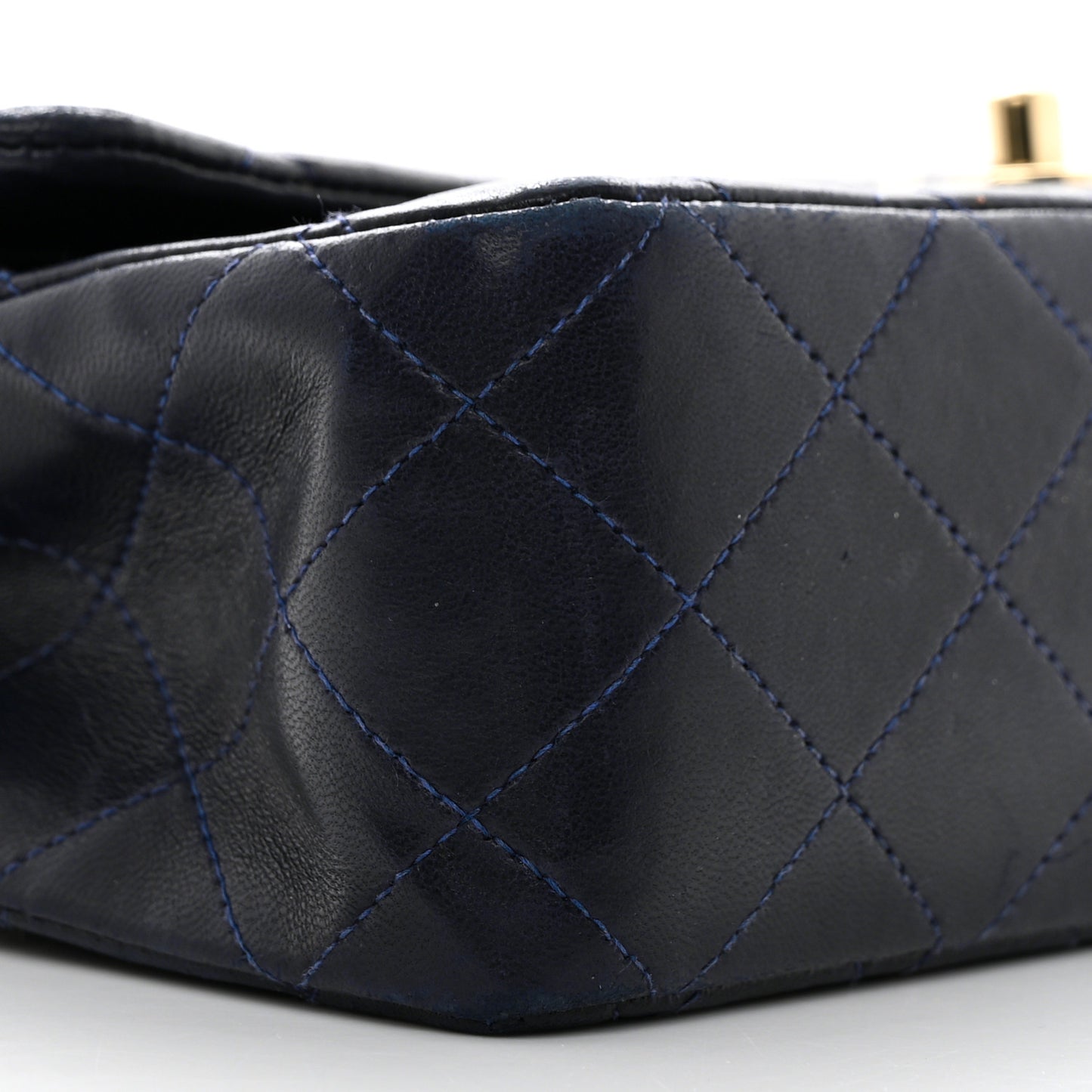 Lambskin Quilted Medium Double Flap Navy