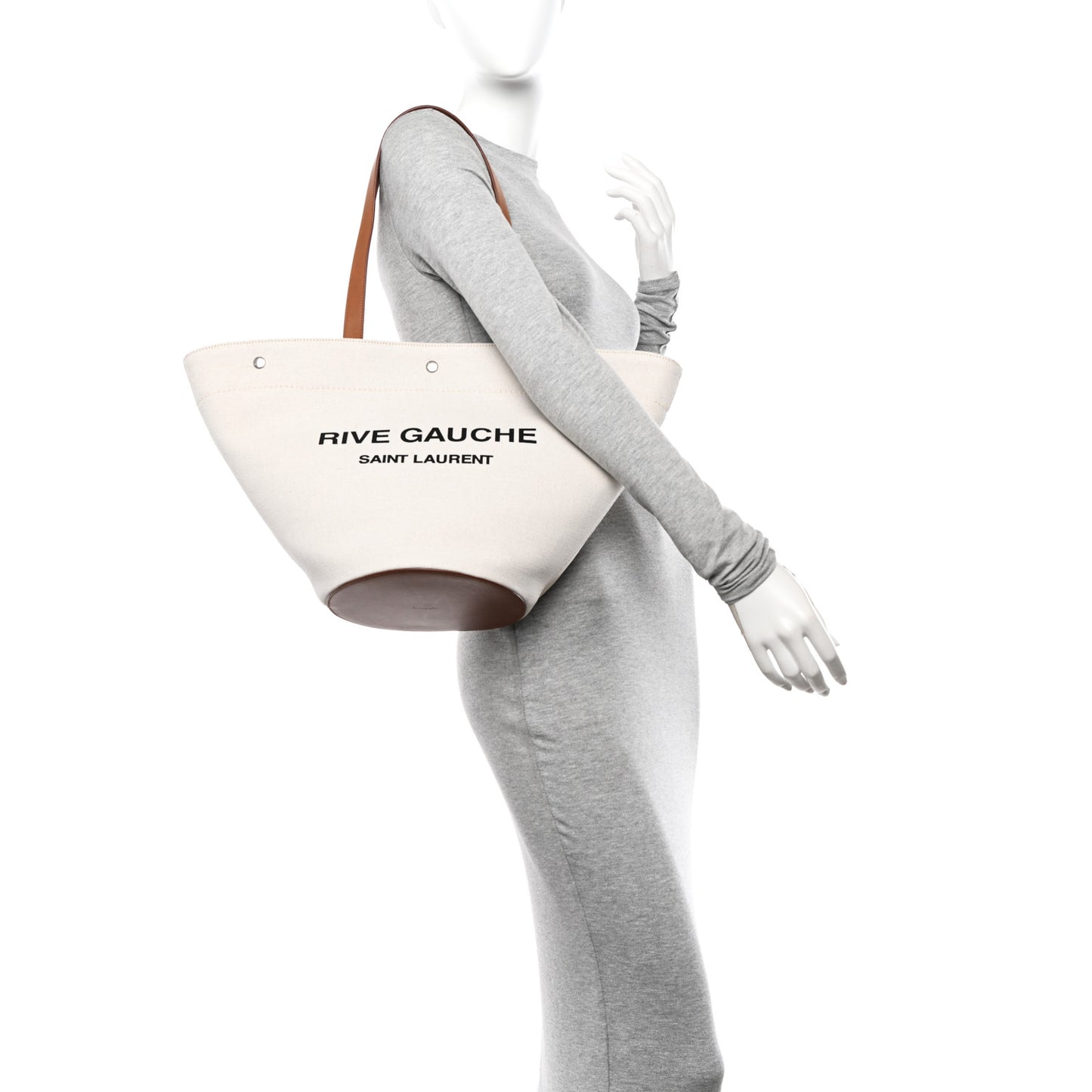 Canvas Calfskin Rive Gauche Trapezoid Tote Beige