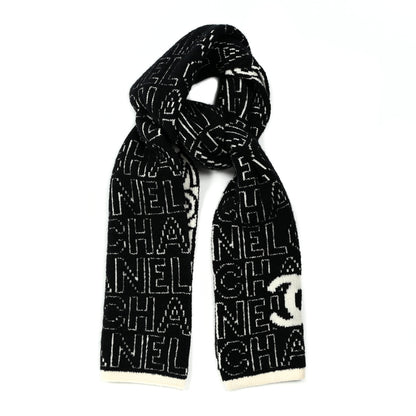Chanel Cashmere Wool Silk CC Scarf Black White 1 of 3
