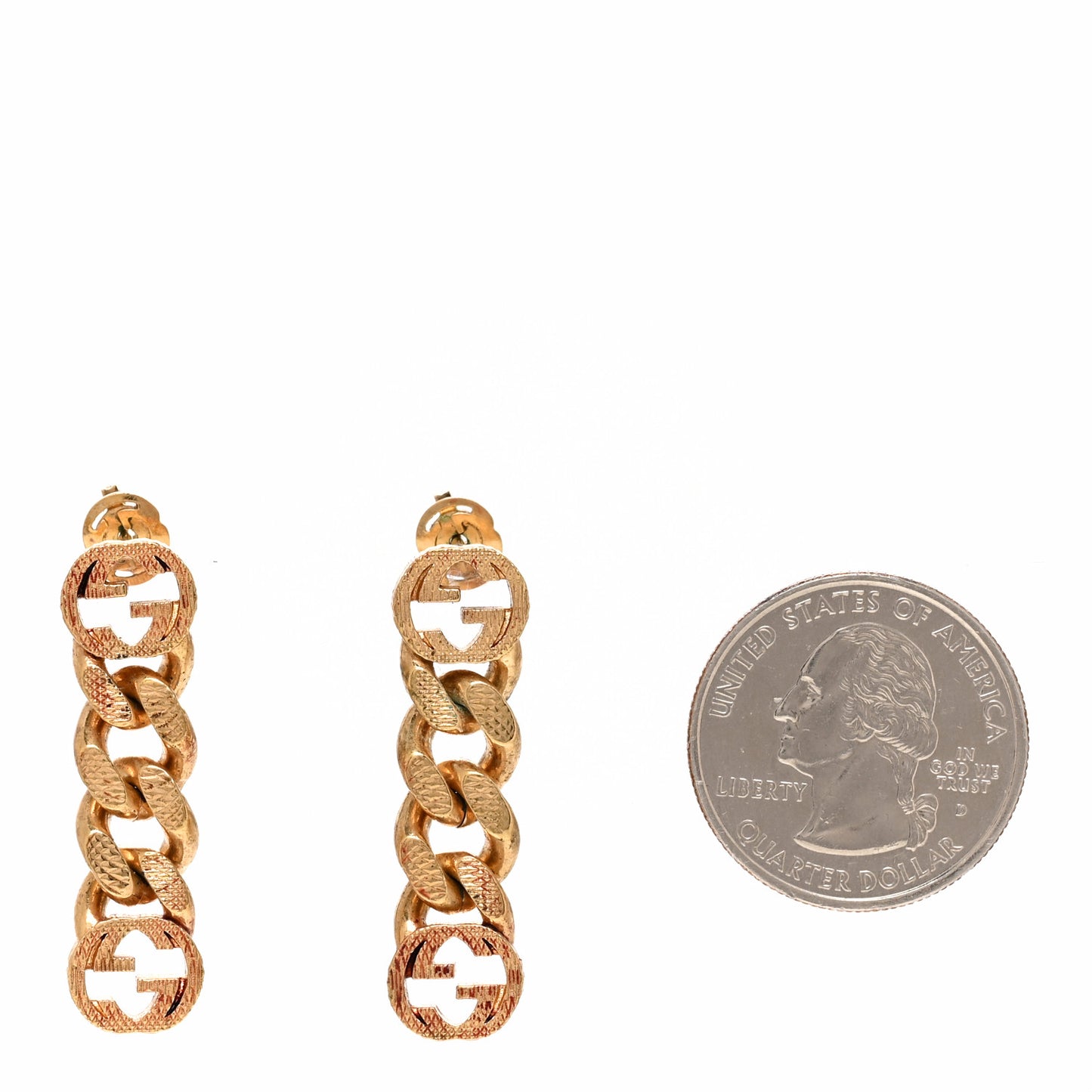 Metal Double Interlocking G Chain Drop Earrings Gold