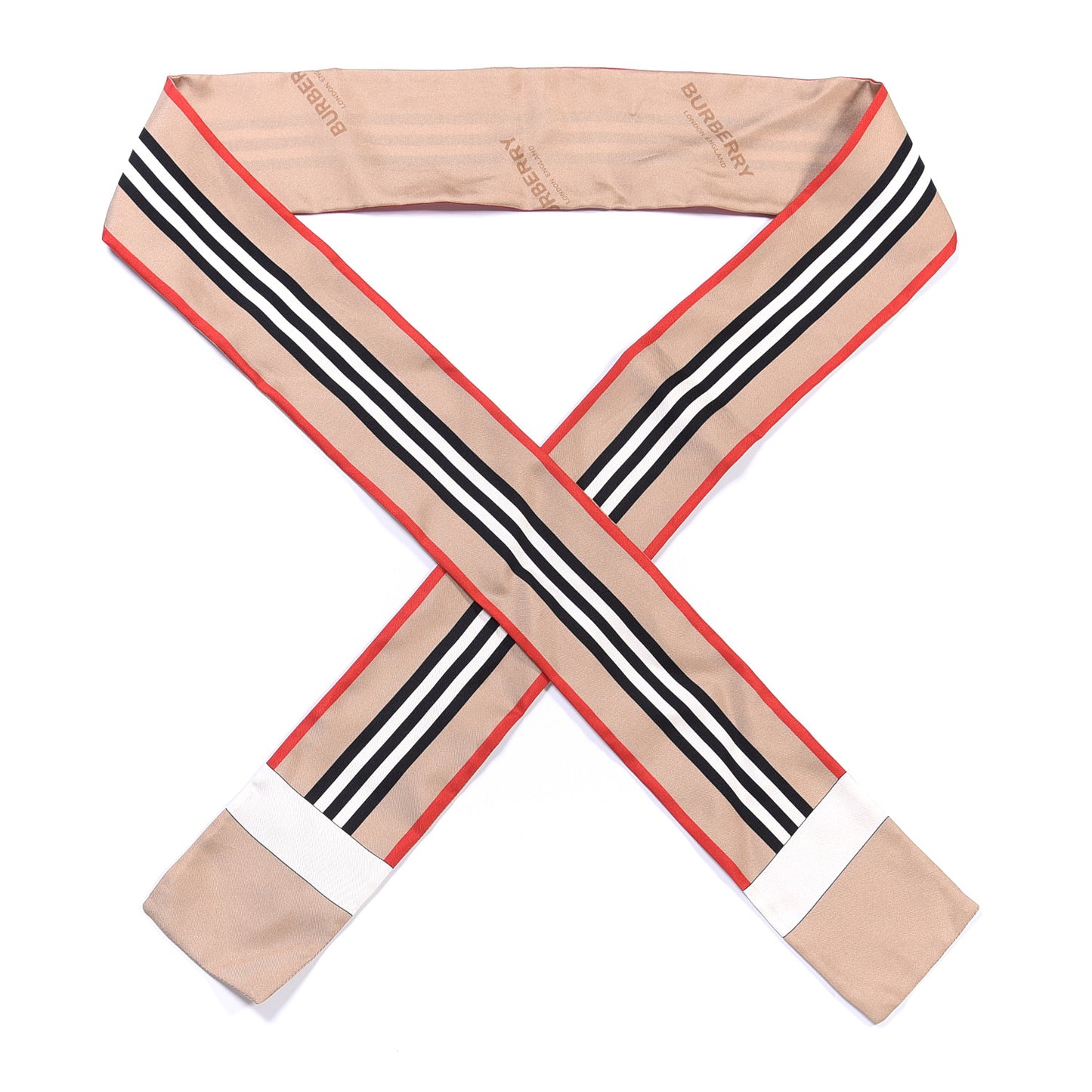 Silk Icon Stripe Skinny Scarf Archive Beige