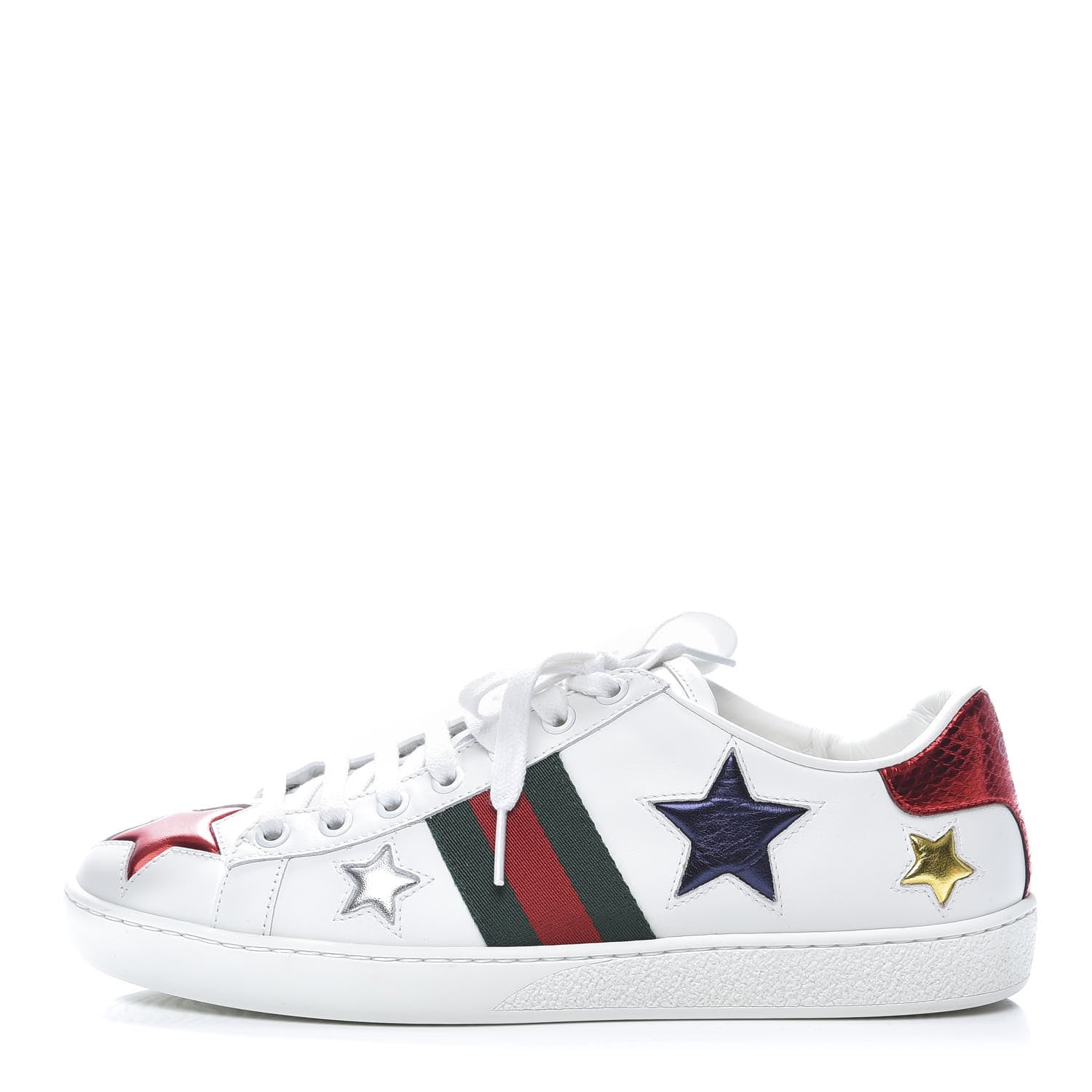 Gucci Calfskin Ayers Web Star Embroidered Womens Ace Sneakers 37.5 White Multi 1 of 11
